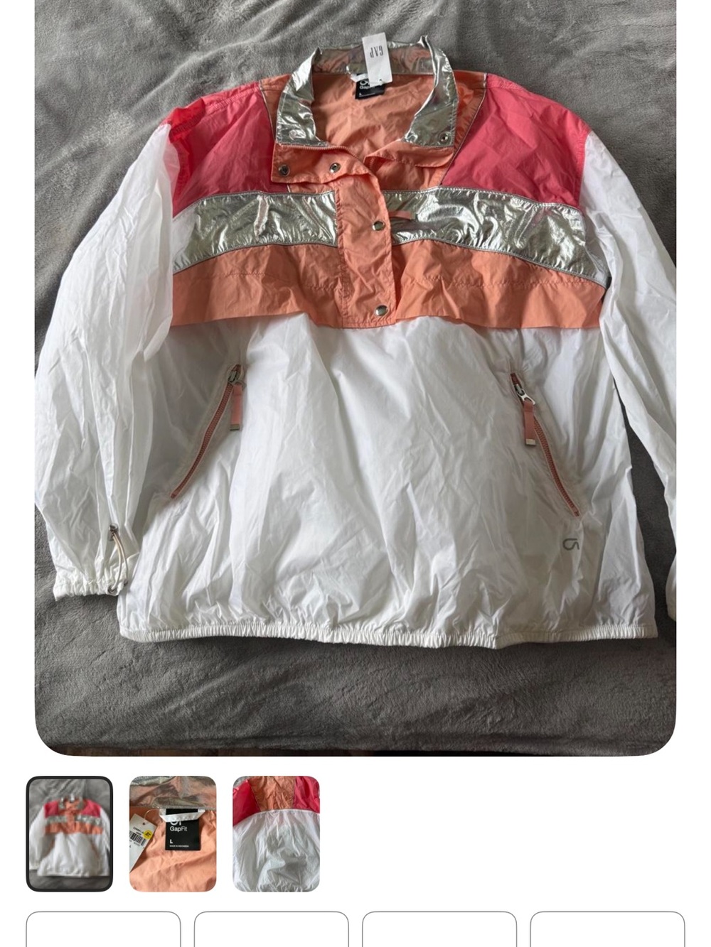GAP White, Pink & Peach Anorak with Silver Stripe